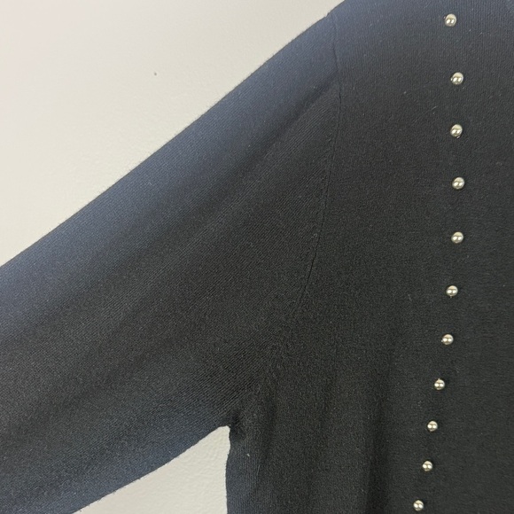 Sioni Chic Sophisticated Black Large Cardigan Fake Leather Panel & Stylish Studs - Picture 4 of 12